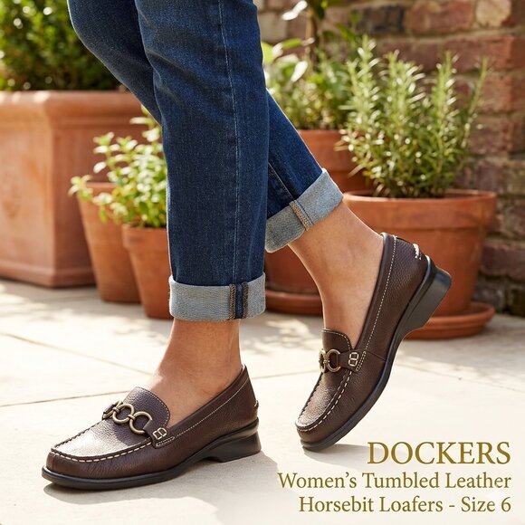Dockers Shoes - NWOT Dockers Women's Brown Tumbled Leather Horsebit Loafers - Size 6